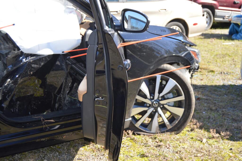 Beaufort County Sheriff's Office investigators use orange rods to trace the path of bullets fired by Ray Altacho into the vehicle driven by his ex-girlfriend and containing two passengers in 2021. Altacho pleaded guilty to three charges of attempted murder and two gun-related violations in April 2023.