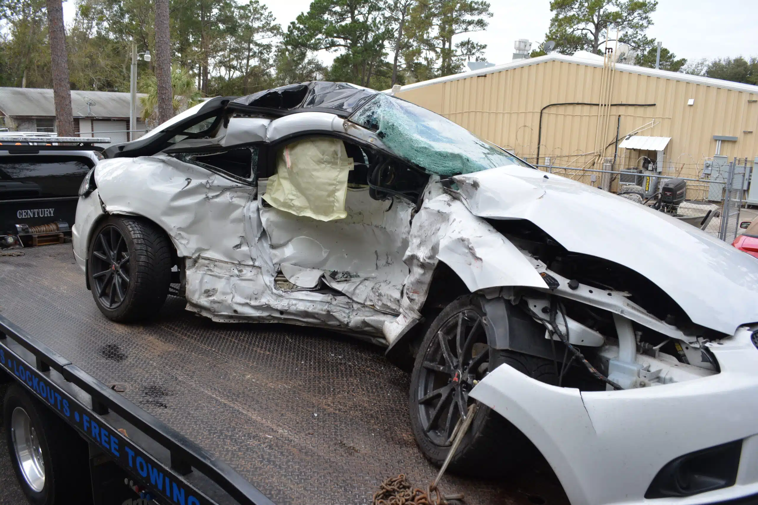 The mangled wreckage of Colton Poirot's vehicle following a 2020 wreck that took his life. Esteban Javier Rosa-Mendez pleaded guilty to two charges in connection with the crash and was sentenced to 20 years in prison.